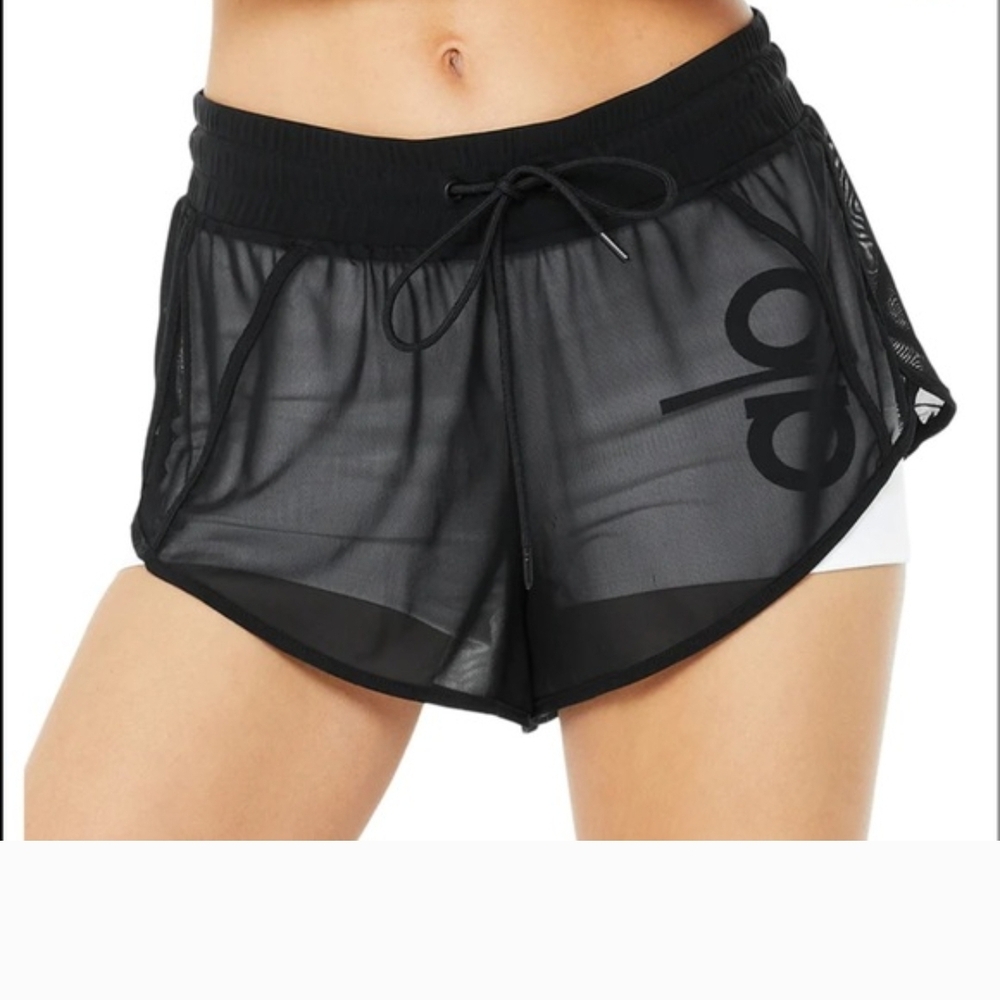 ALO Yoga Black Sheer Layered Running Shorts